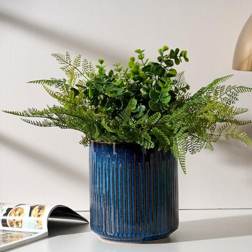 JIEMEI HOME Kitchen Utensil Holder, 7.2" Large Ceramic Stable Utensil Crock for Kitchen Counter, Utensil Holder with Cork Mat, Removable Bamboo Divider for Easy, Kitchen Decor, Special Reactive Navy 7