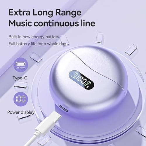 EXECCZO Ear Clip Earbuds Mini Open Ear Headphones Bone Conduction Earphones， True Wireless Bluetooth Headphones for Sport Workout Driving Walking Running Compatible with iPhone Android (Purple) 7