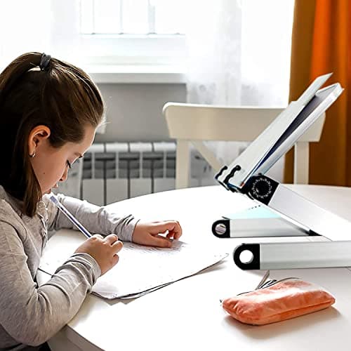 Book Stand Laptop Stand Adjustable Book Holder Tray with Page Paper Clips Ergonomic Multi Heights Angles Adjustable Cooking Bookstands for Textbook Recipe Magazine Laptop Tablet Portable 5