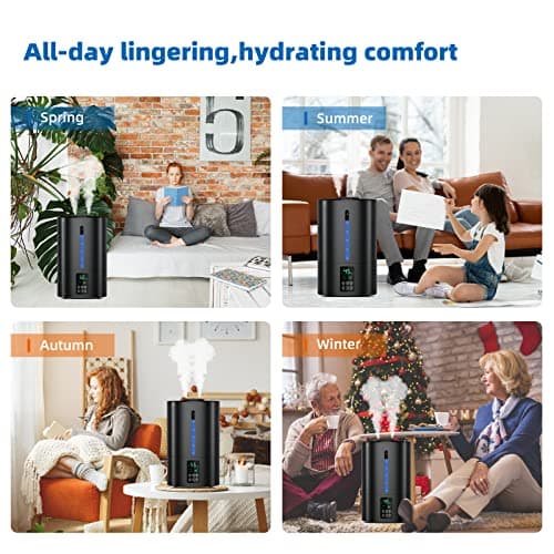 6L Humidifiers for Bedroom Large Room Home, Cool and Warm for Baby and Plants Mist Top Fill Desk Humidifiers Essential Oil Diffuser, Quiet with Adjustable Mist,360°Nozzle-Black 9