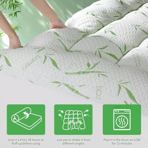 3 Inch Mattress Topper Queen Size - 1500GSM 3D+7D Down Alternative Fill, Viscose Made from Bamboo Cover, Extra Plush for Back Pain, 8"-18" Deep Pocket (60"x80") 6