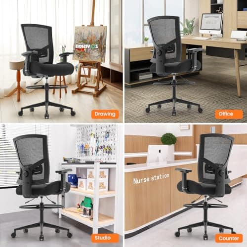 500lbs Drafting Chair,Tall Office Chair for Standing Desk with Wide Seat,2D Adjustable Lumbar Support,Ergonomic Office Chair with Footrest for Home,Drawing or Counter Height Use 8