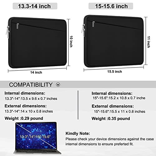 15.6 inch Laptop Sleeve, Durable Computer Carrying Bag Protective Case Briefcase Handbag with Front Pocket, Slim Cover for 15-16 Inch HP, Dell, Lenovo, Asus, Notebook, Black 6