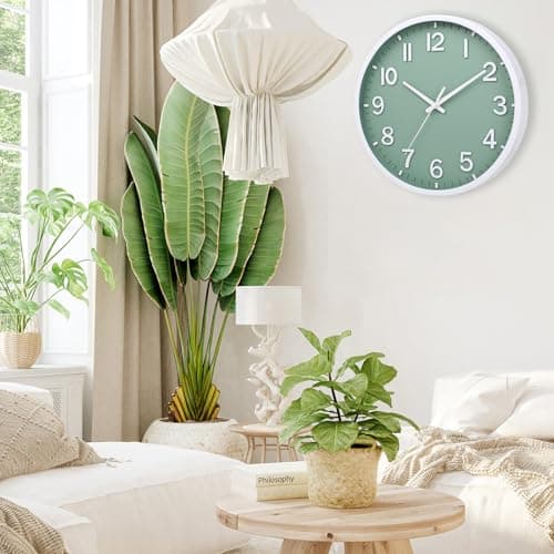 Moiubik Wall Clocks Battery Operated 8 inch Modern Wall Clock,Silent Non Ticking Wall Clock for Living Room Bedroom Kitchen Office Classroom Decor (Green White) 6