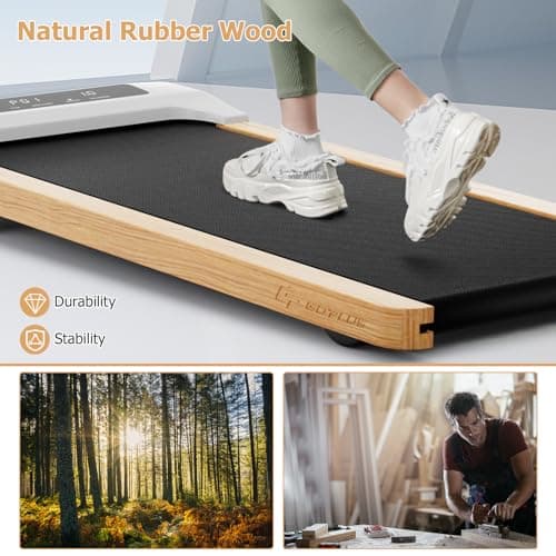 Goplus Walking Pad, Wooden Under Desk Treadmill for Home and Office, Portable Walking Pad Treadmill Under Desk with Remote Control, 15 Preset Programs, LED Display, Installation-Free 5