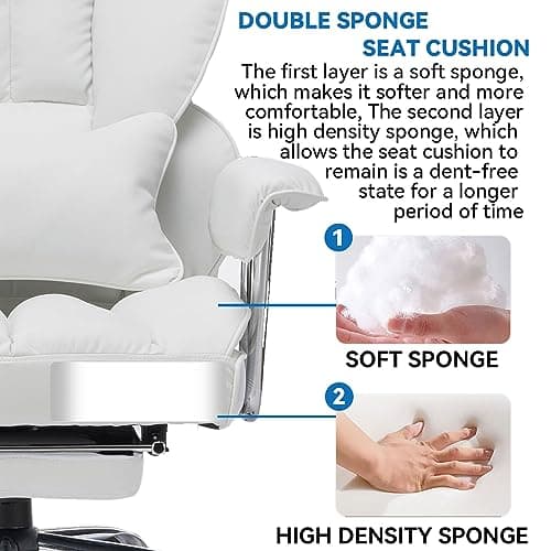 Efomao Big and Tall Office Chair 400lbs, Executive PU Leather Desk Chair with Footrest & Lumbar Support, Heavy Duty Computer Seating for Home, White 5