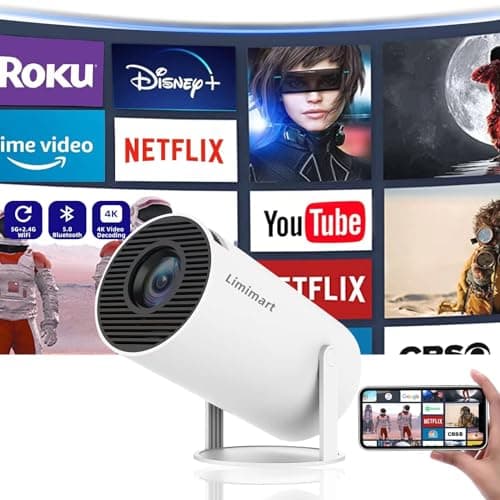 Limimart 5G WiFi Projector, 4K Support, 5.0 Bluetooth Speaker with 130'' Screen,Auto Keystone Correction, Compatible with Android/iOS/Windows/TV Stick/HDMI/USB/Audio 3.5