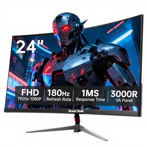24 Inch Curved Gaming Monitor, 180Hz/1K FHD(1920*1080) Computer Monitor, 3000R Curved, FreeSync, Support DP/HDMI/USB Ports, 120% sRGB, 4000:1 Contrast Ratio for Home Office & Gaming-Wall Mountable