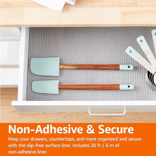 Amazon Basics Non-Adhesive Shelf and Drawer Liner - 240 x 20 x 0.1 inches (LxWxH), Gray, Solid 7