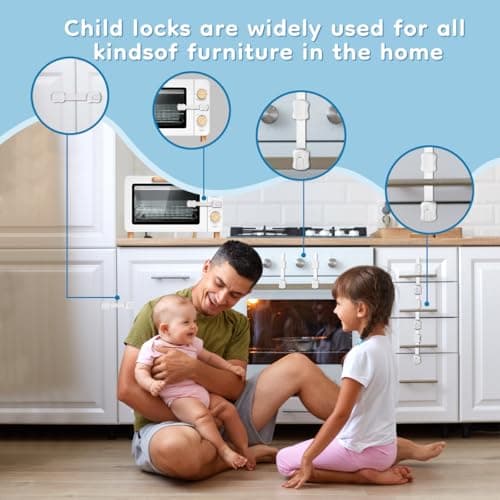 8-Pack Cabinet Locks Baby Proofing - Syican Child Proof Drawer Locks, Multi-Purpose for Drawers, Fridge, Toilet Seat, Trash Can, Ideal Stocking Stuffers, White 7
