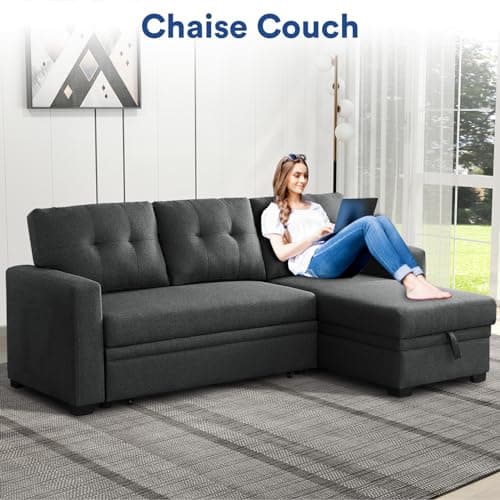 Rovibek 4-in-1 Convertible L Shaped Couch with Pull Out Bed and Storage, Sectional Sleeper Sofa with Reversible Chaise for Living Room, Apartment, Bedroom, Office 6