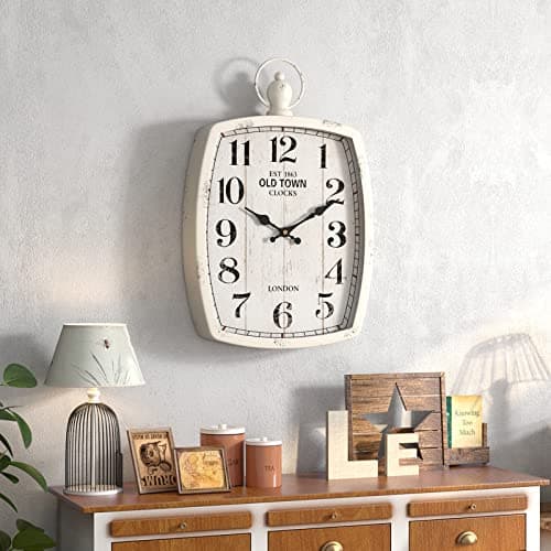 Menterry Large Retro Rectangle Wall Clock, White Antique Vintage Style, Battery Operated Silent Decor Wall Clocks for Living Room,Farmhouse,Kitchen,Office (15.5" H x 10.2" W) 7