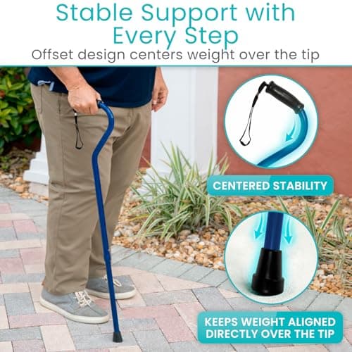 Vive Bariatric Walking Cane - Heavy Duty Adjustable Cane 29"-38”, Supports Up to 600lb - Ergonomic Offset Hand Grip - Walking Stick for Men, Women, Senior, Adult - 3/4 Inch Rubber, Weighs 2.5 lbs 6