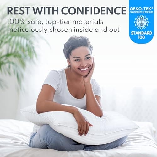 HEYCUZI Queen Size Bed Pillows Set of 2 - Premium Down Alternative Cooling Pillows for Side, Back, and Stomach Sleepers Hotel Quality Fluffy Soft Microfiber Fill Breathable Skin-Friendly 7