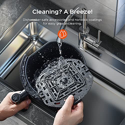 DREO Air Fryer - 100℉ to 450℉, 4 Quart Hot Oven Cooker with 50 Recipes, 9 Cooking Functions on Easy Touch Screen, Preheat, Shake Reminder, 9-in-1 Digital Airfryer, Black, 4L (DR-KAF002) 9