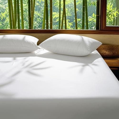 David's Home Cooling Fitted Sheet Queen Size, 100% Rayon Derived from Bamboo, 16" Deep Pocket 2.5cm Wider Elastic, Luxury Smooth Silky Soft Breathable Bottom Sheet for Hot Sleeper, White