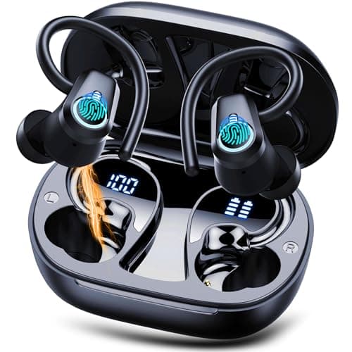 Wireless Earbuds, Sport Headphones Bluetooth 5.3, Ear buds Wireless Earbuds Bluetooth, 50H Playtime HD Stereo Noise Cancelling Headphones, Dual LED Display IP7 Waterproof Running Earphones, Deep Black