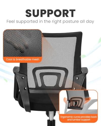 NEO Chair Office Desk Computer Chair Ergonomic Mesh Gaming Mid Back Seat with Comfy Lumbar Support Adjustable Height Swivel for Home Task (2 pk - Black) 5