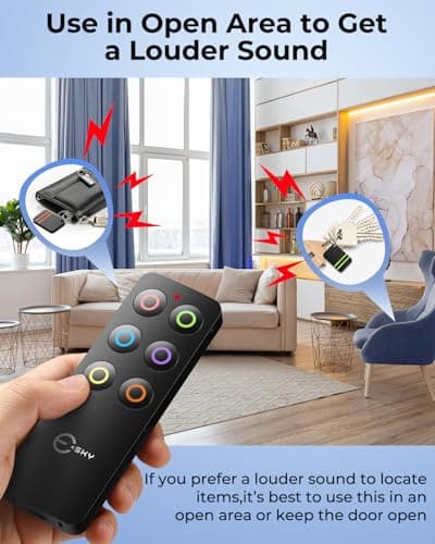 Esky Key Finder Locator with Sound, Stick-on TV Remote Control Finder, Item Locator Tags with 85dB Noise Sound 6 Receivers, Wallet Tracker Key Finders for Finding Keys, Remote Gift Idea 6
