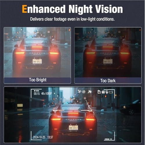 3 Channel 4K Dash Cam Front and Rear Inside, Built-in 5G WiFi, 4K+1080P+1080P Dash Camera for Cars with 64GB Card, Dashcam with Loop Recording,24H Parking Monitor,Night Vision,Support 512GB Max Silver 7