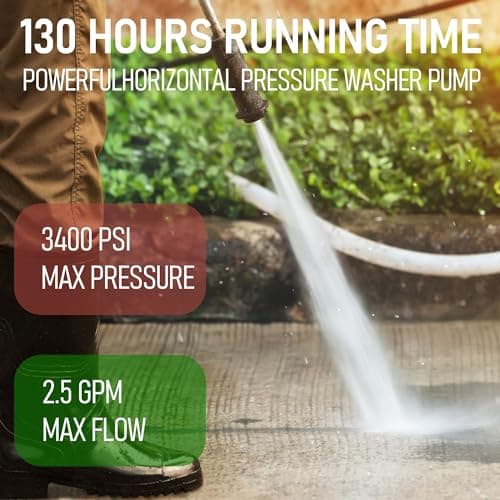 Hourleey 3/4" Shaft Horizontal Pressure Washer Pump, 3400PSI 2.5GPM, Replacement Pump for Power Washer, Power Washer Pump for Gas Washer, Compatible with Simpson, Ryobi, Honda 5