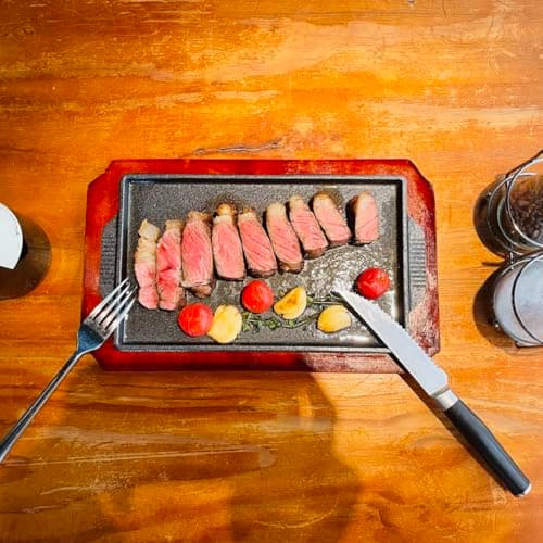 FJPTFENG Cast Iron Steak Plate, Grill Pans, Sizzle Griddle with Wooden Base, Steak Pan, Griddle Grill Pan with handles (Plate 6.7" x 4.4") 5