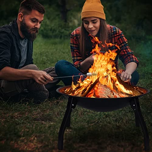 Cogesu Fire Pit, 22in Foldable Wood Burning Fire Pits for Outside, FirePit with Carry Bag, Spark Screen & Poker, Pack Grill, Folding Legs for Camping, Picnic, Bonfire 5