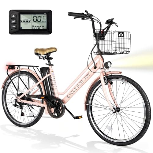 LUXECYCLES 26" Electric Bike,1000W Peak City Cruiser Ebikes,20MPH 70Miles Step Thru Electric Bicycle with 48V Removable Battery,Detachable Foldable Basket,Rear Rack(SGS & UL2849) Pink
