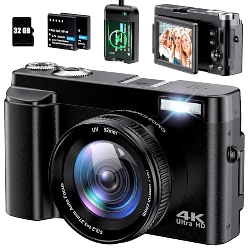 4K Digital Camera for Photography Autofocus 48MP 4K Camera with SD Card, 180° 3.0 inch Flip Screen Vlogging Camera for YouTube Video Compact Cameras with 16X Digital Zoom, Anti-Shake, 2 Batteries