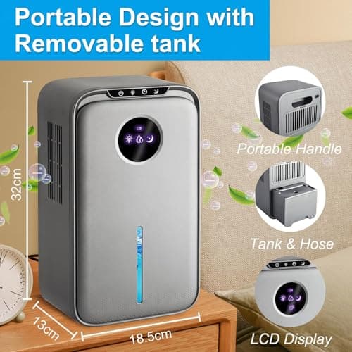 Dehumidifier(88.0OZ) for Bedroom With Drain Hose Timer Quiet Portable Dehumidifier with Auto Shut Off for Home Bathroom Basement Kitchen RV Closet（1000Sq.ft) 6