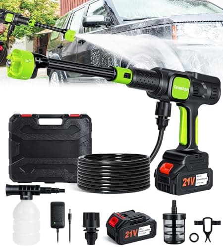 Pircaath Cordless Pressure Washer, 600PSI Portable Power Washer with 6-in-1 Nozzle & Foam Cannon, Battery Powered Cordless High Pressure Washer Gun, Handheld Pressure Washers for Car, Patio-Green