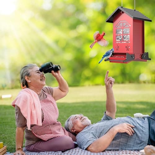 Squirrel Proof Bird Feeder for Outdside Hanging, Metal Wild Bird Seed Feeder with Bilateral Weight-Activated Perches, 5LB Large Capacity Wild Bird Feeders for Outdoor Finch, Cardinal, Blue Jay 7