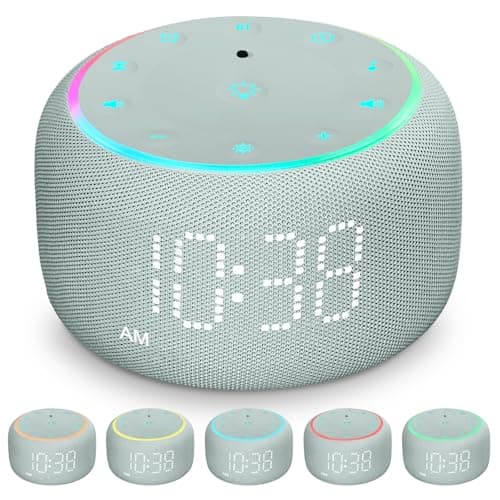 White Noise Machine Alarm Clock for Bedrooms - 5W Stereo Bluetooth Speaker - 24 Soothing Sounds - 9 Night Lights - Auto-Dimmable Digital Alarm Clock Sound Machine for Sleeping