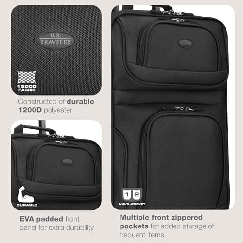 U.S. Traveler Rio Lightweight Softside Rolling Carry-on Suitcase, 2-Wheel Single, Black 7