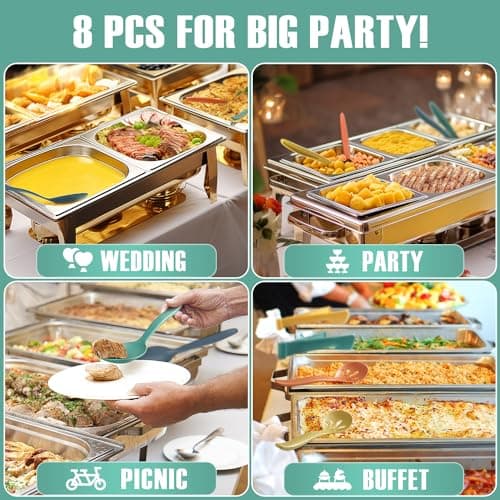 Raypard 8 Pcs 10" Large Plastic Wheat Straw Serving Spoons Set, Serving Spoons & Slotted Spoons, Kitchen Mixing Serving Spoon for Party Buffet Catering (Orange/Blue/Yellow/Green, Not for Cooking) 6