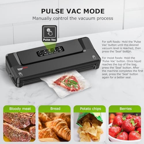 Bonsenkitchen Vacuum Sealer Machine | Compact Food Sealer for Kitchen Storage & Meal Prep | Multiple Modes​​ | External Vacuum System | 5 Bags, Black 5