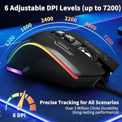 AooKoNi Gaming Mouse, Wired Gaming Mouse with RGB Backlit, 7200DPI Adjustable, PC Gaming Mice with 7 rogrammable Macro Buttonsg, Ergonomic Mouse Gamer for PC, Desktop, Mac，Laptop, Chromebook. 4