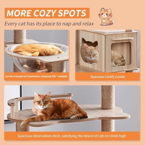 Oceskyha Cat Tree, Modern Cat Tree Tower for Indoor Cats - 67"" Tall Wooden Condo with Hammock, Scratching Post and Toy for Large Cats ，Pet Home(Style B12X) 8