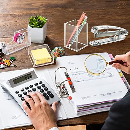 6 Pieces Clear Office Desk Accessories for Student Back to School Office Supplies Include Acrylic Tape Dispenser, Notepad Holder, Stapler, Pen Holder, Staple Remover for Student Teacher 5