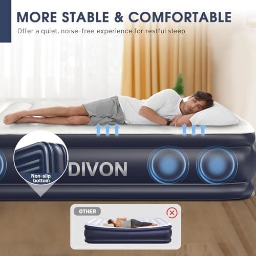 King Air Mattress With Built In Pump,18''Raised Blow Up Mattress 2 Mins Self-Inflation/Deflation,Upgraded Thicker Inflatable Mattress，Air Bed with Storage Bag for Guests,Home，Camping，750 lbs Max 6
