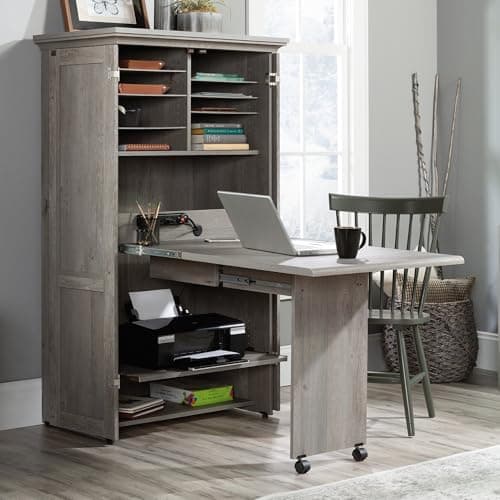 Sauder Miscellaneous Storage Craft & Sewing Armoire, L: 35.112" x W: 21.81" x H: 61.58", Mystic Oak 7