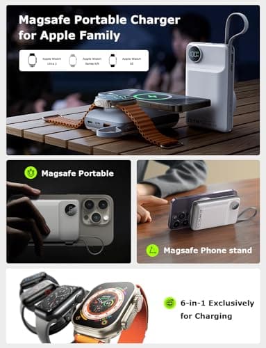 LISEN Magsafe Power Bank for iPhone [22.5W Built-in Cable] Magnetic Phone Charger 10000mAh Portable Wireless Power Bank Fast Charging for Apple Magsafe Battery Pack Fits iPhone/Watch/iPad All 2