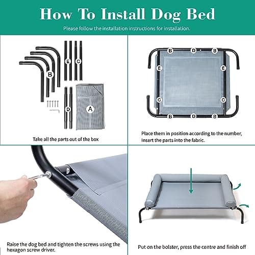 TJSOULER Cooling Elevated Dog Bed with Pillows,Portable Washable Raised Dog Cot with Chew Proof Mesh and Metal Frame,No-Slip Rubber Feet for Indoor & Outdoor Use,Large,Gray 7