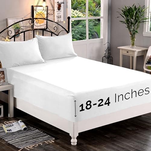 Elegant Comfort 1500 Premium Quality Fitted Sheet Ultra Soft 18-24 Inch Extra Deep Pocket - Single Fitted Sheet for High Mattress - Wrinkle Free with Smart Storage Pockets, Twin/Twin XL, White