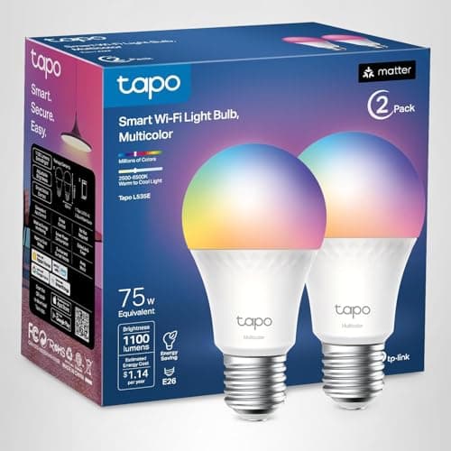 TP-Link Tapo Smart Light Bulbs, 1100 Lumens High Brightness (75W Equivalent), Matter-Certified, 16M Colors WiFi Light Bulb, Dimmable, Works w/Siri, Alexa & Google Home, A19 E26, Tapo L535E(2-Pack) 14