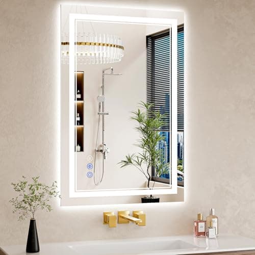 WISSMIELS 24X36 LED Bathroom Mirror with Lights, Anti-Fog, Backlit + Front Lit, Dimmable, Led Vanity Mirror for Wall, Lighted Bathroom Mirror, 3 Colors, Shatter-Proof Tempered Glass