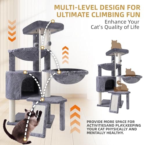 Xin Three Layer Cat Tree with Cat Condo and Two Hammocks,Grey 6