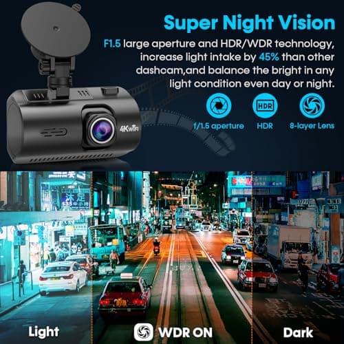 4K Dash Cam Front and Rear - with GPS and WiFi - Night Vision, 24H Parking Mode, Compact Design, Easy USB Setup, 170° Wide-Angle, Free 32GB SD Card, for Cars, SUVs, Trucks 6