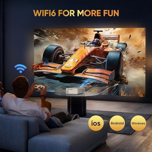 [Built-in-Apps] 4K Short Throw Smart Mini Projector with WiFi 6 and Bluetooth, Auto Keystone Outdoor Movie Projector, Big Screen Home Portable Projector for Phone/Laptop/HDMI (APP Version) 6