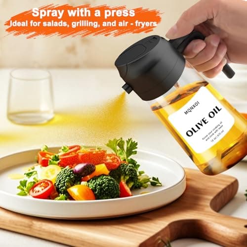 2 in 1 Glass Oil Sprayer & Dispenser,16oz/470ml Olive Cooking, Air Fryer, and Salad, for Kitchen Gadgets and Air Fryer Accessories, w/Stickers (Black) 6